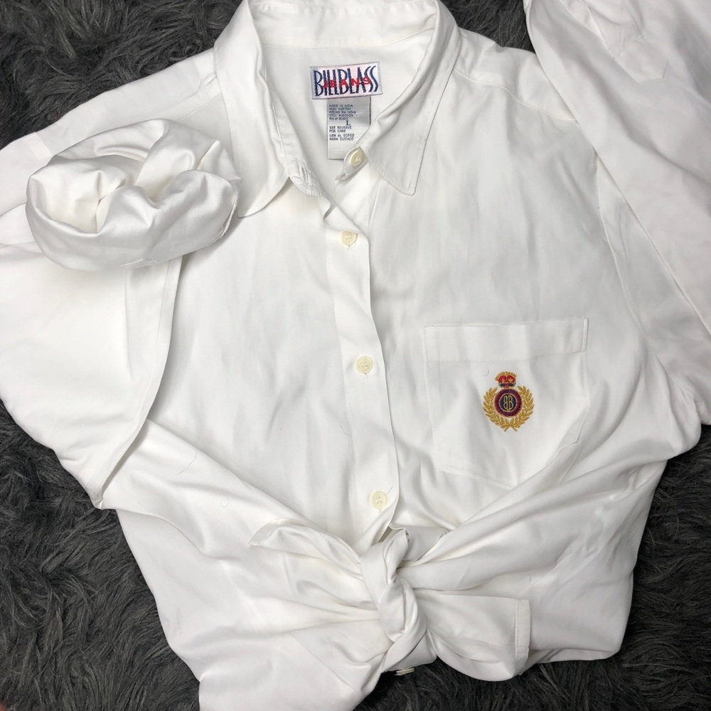 Billblass jeans white button down shirt size L